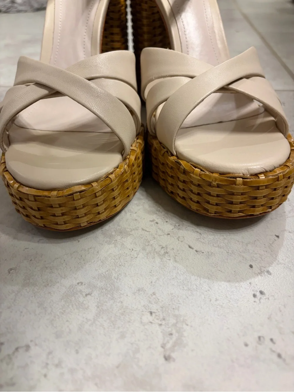 Schutz |Keefa Resort Straw Beige Woven Platform Sandal with Ankle Strap|Sz 10.5